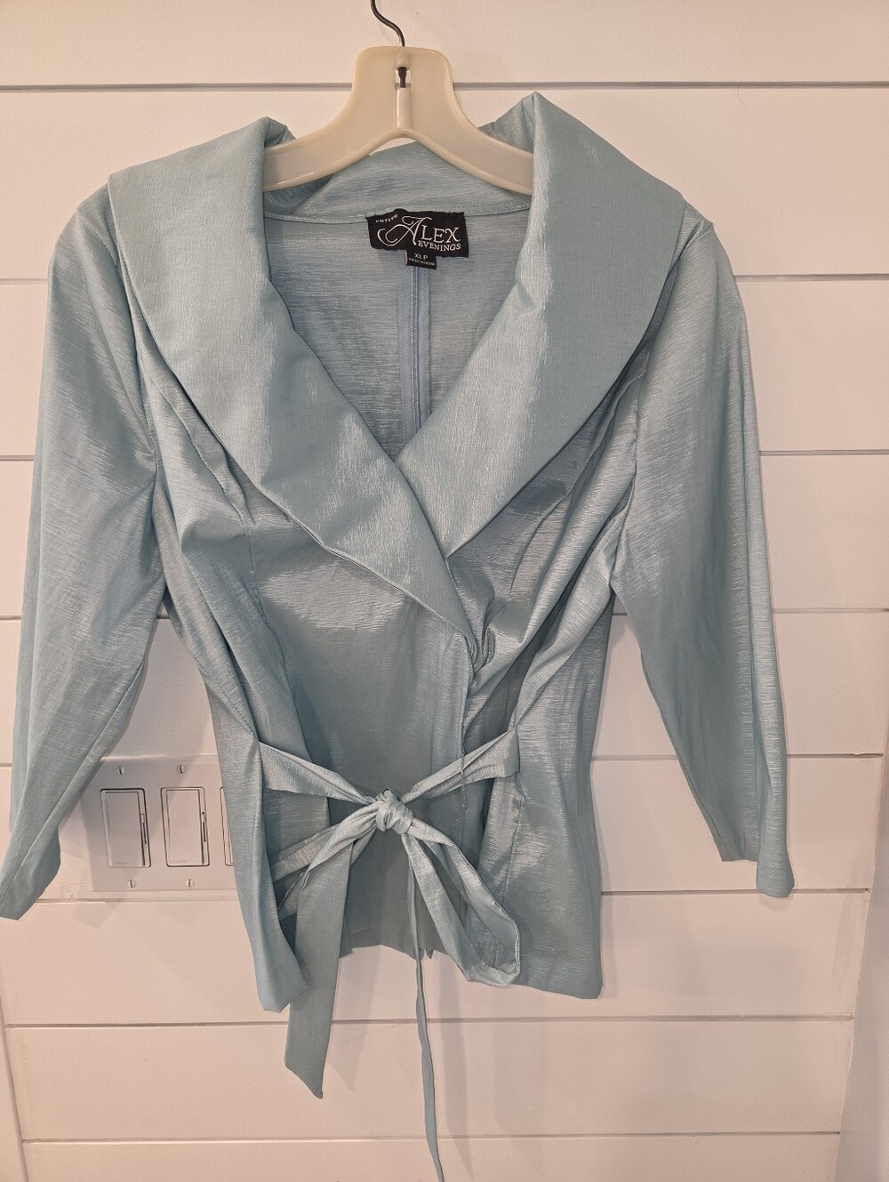 Alex Evenings Pale Blue Satin Wrap Blouse - Picture 2 of 5